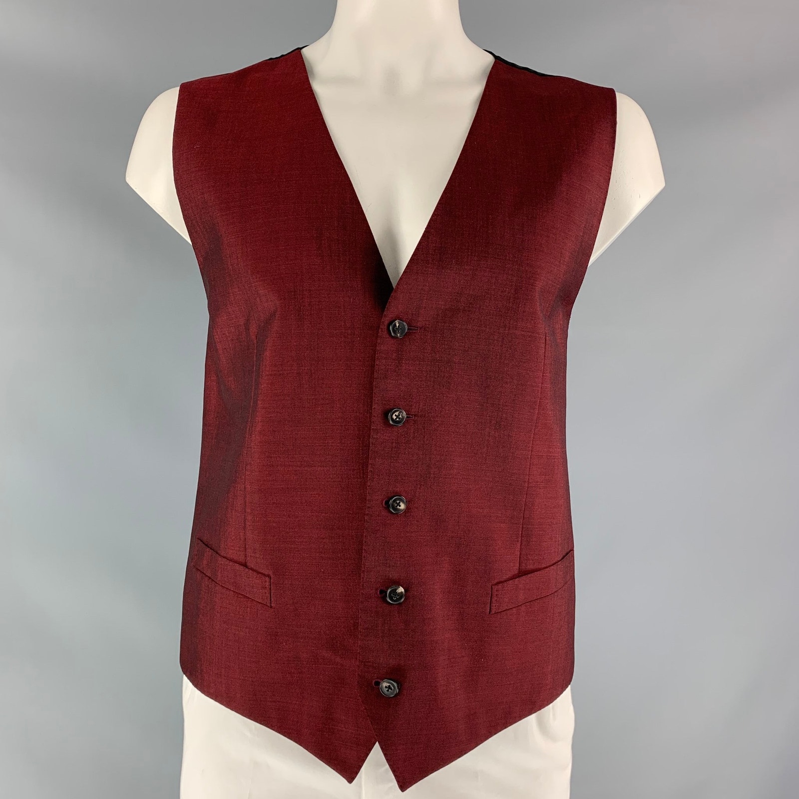 Dolce & Gabbana Size 48 Solid Wool Mohair & Silk Buttoned Vest